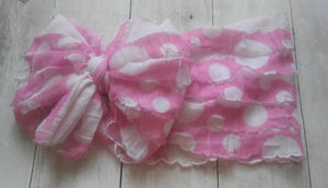 Pink Polka-Dots Ruffle Headband