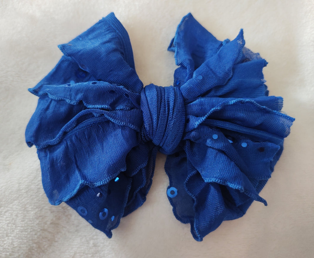 Royal Blue Sequin Ruffle Bows/Piggies