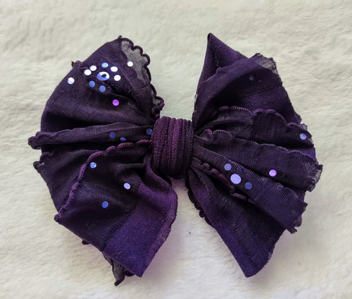 Purple Sequin Ruffle Bow/Piggies