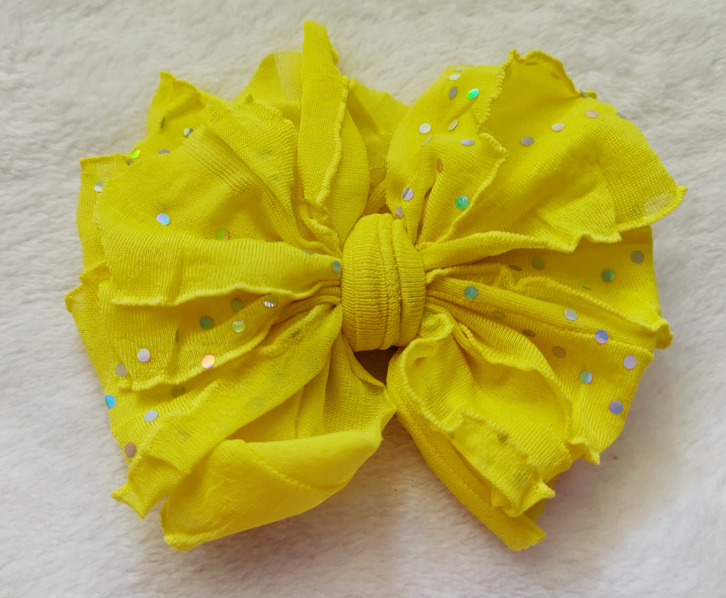 Yellow Sequin Ruffle Bows/Piggies