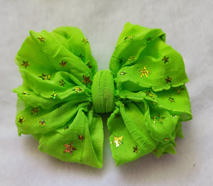 Neon Green Stars Ruffle Bows/Piggies