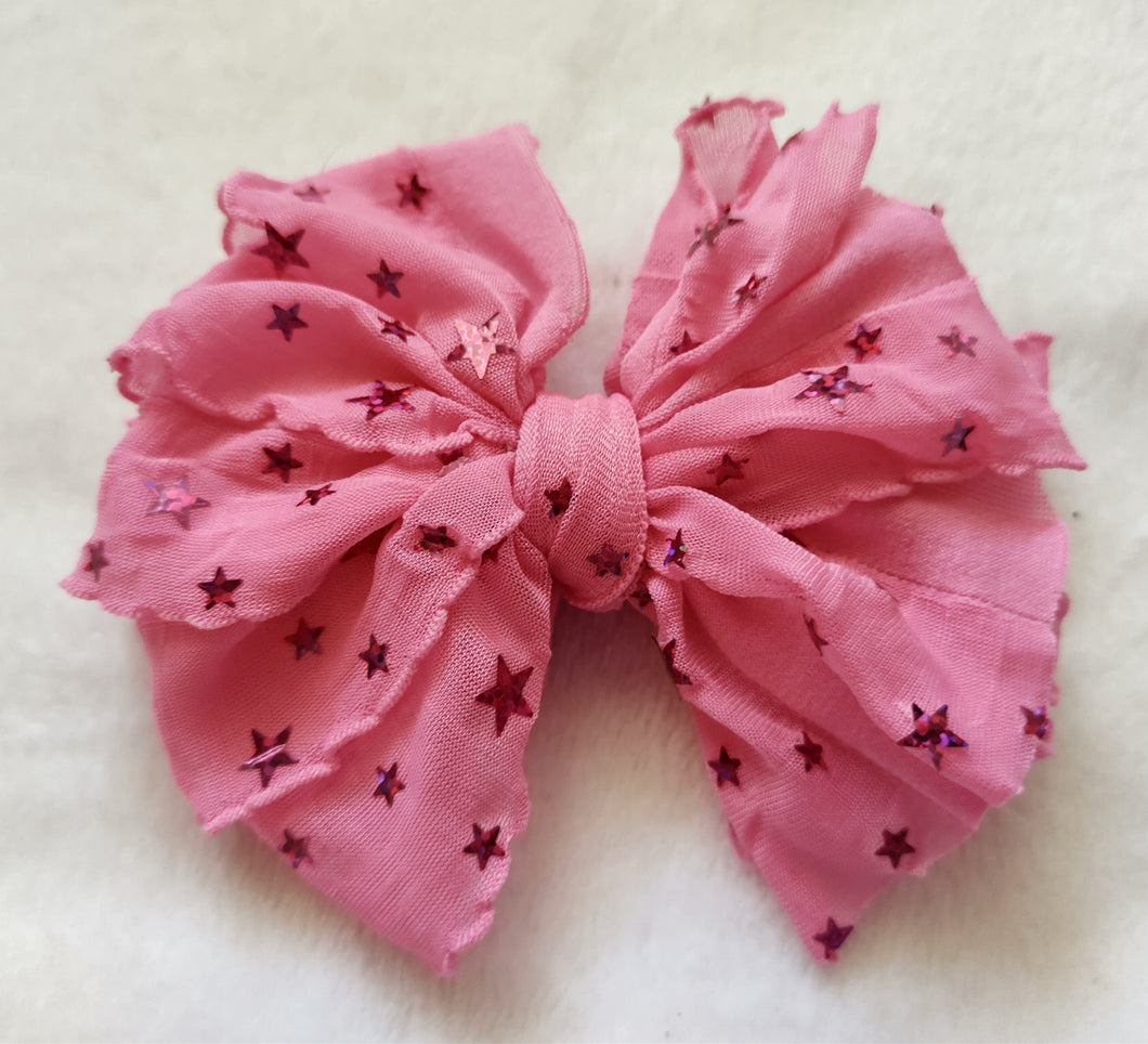 Neon Pink Stars Ruffle Bows/Piggies