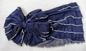 Navy and White Ruffle Headband