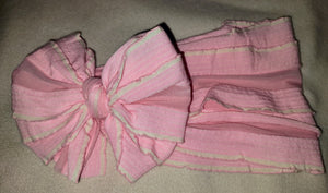 Light Pink With White Trim Ruffle Headband